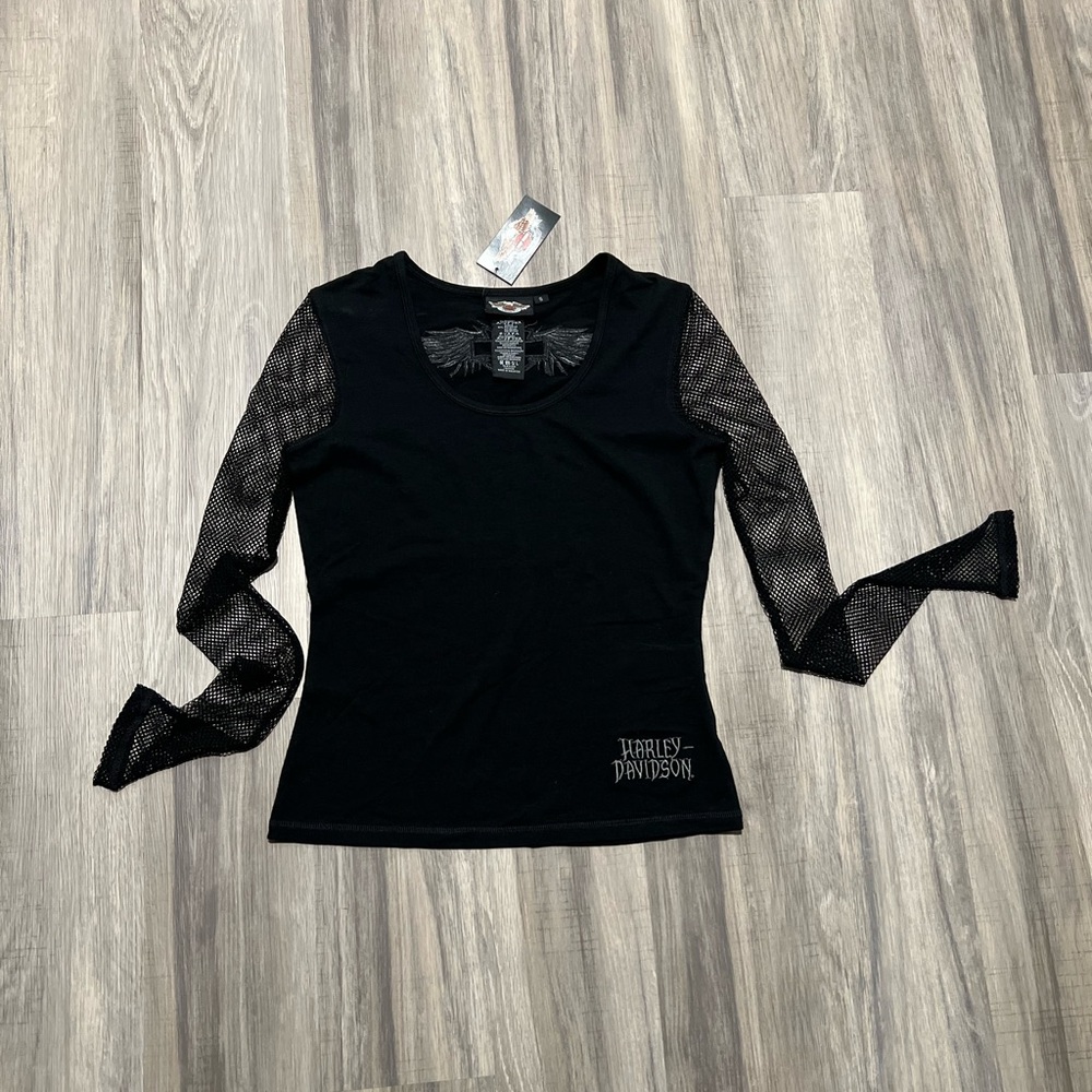 Harley Davidson 2008 Black Mesh Sleeve Top size Small